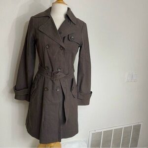 H&M Womens Brown Black Herringbone Belted Trench Coat Size 6 Classic Preppy